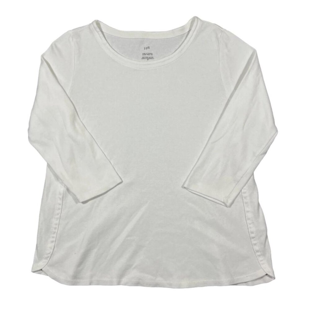 j. jill Scoop Neck Tee T Shirt Top 3/4 Sleeve White 100% Cotton 4X New
